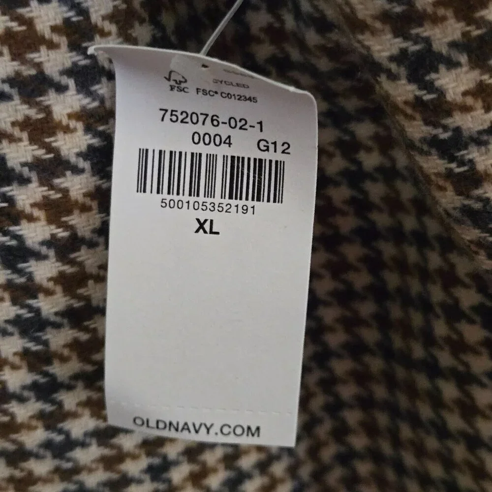 Old Navy NWT Double-Breasted Textured Blazer Brown Plaid Houndstooth Size XL